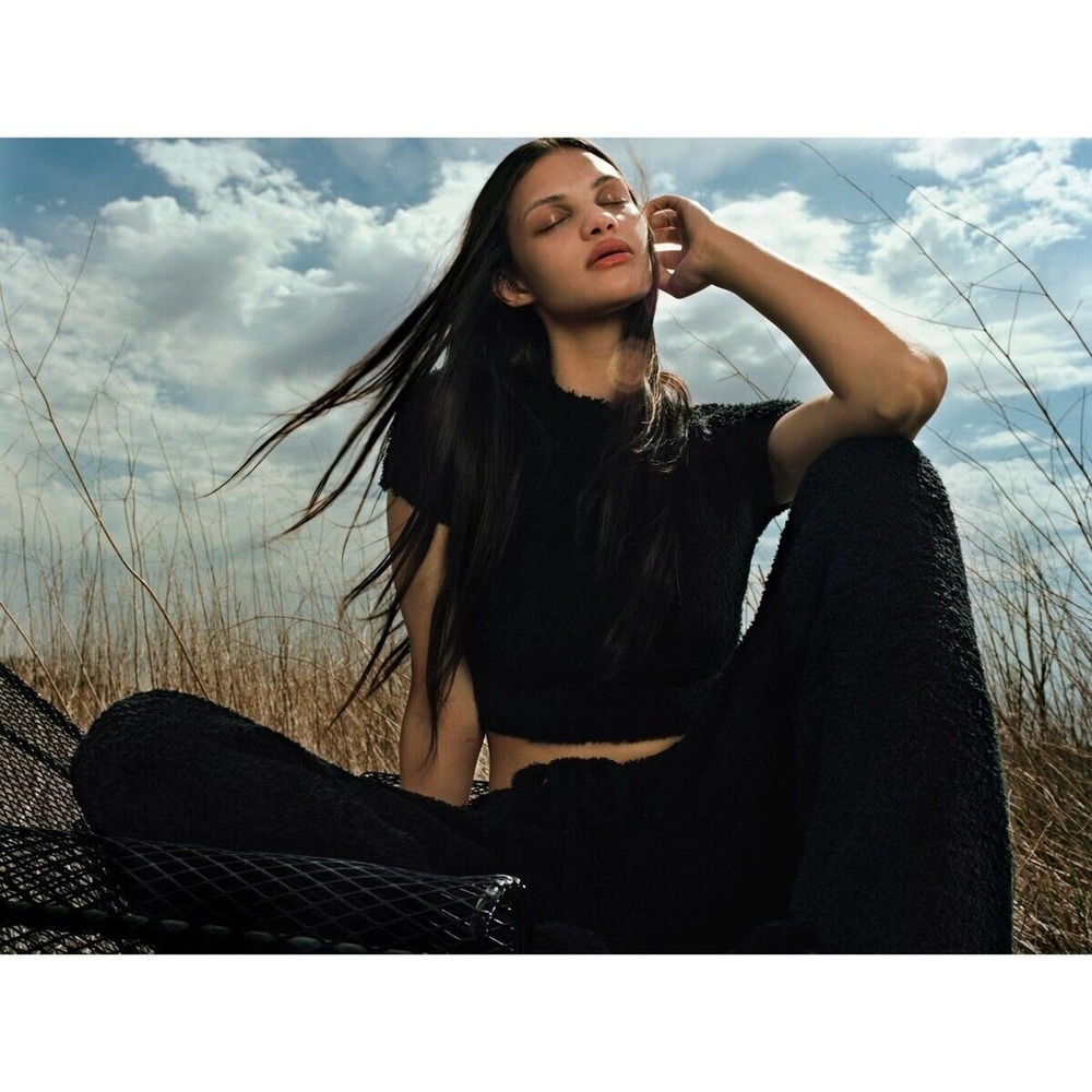 Skims sold out cozy fuzzy knit cropped t-shirt in onyx sz 2X/3X